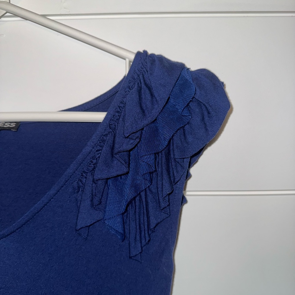 Express Deep Blue Ruffled Women's Blouse - Picture 2 of 4